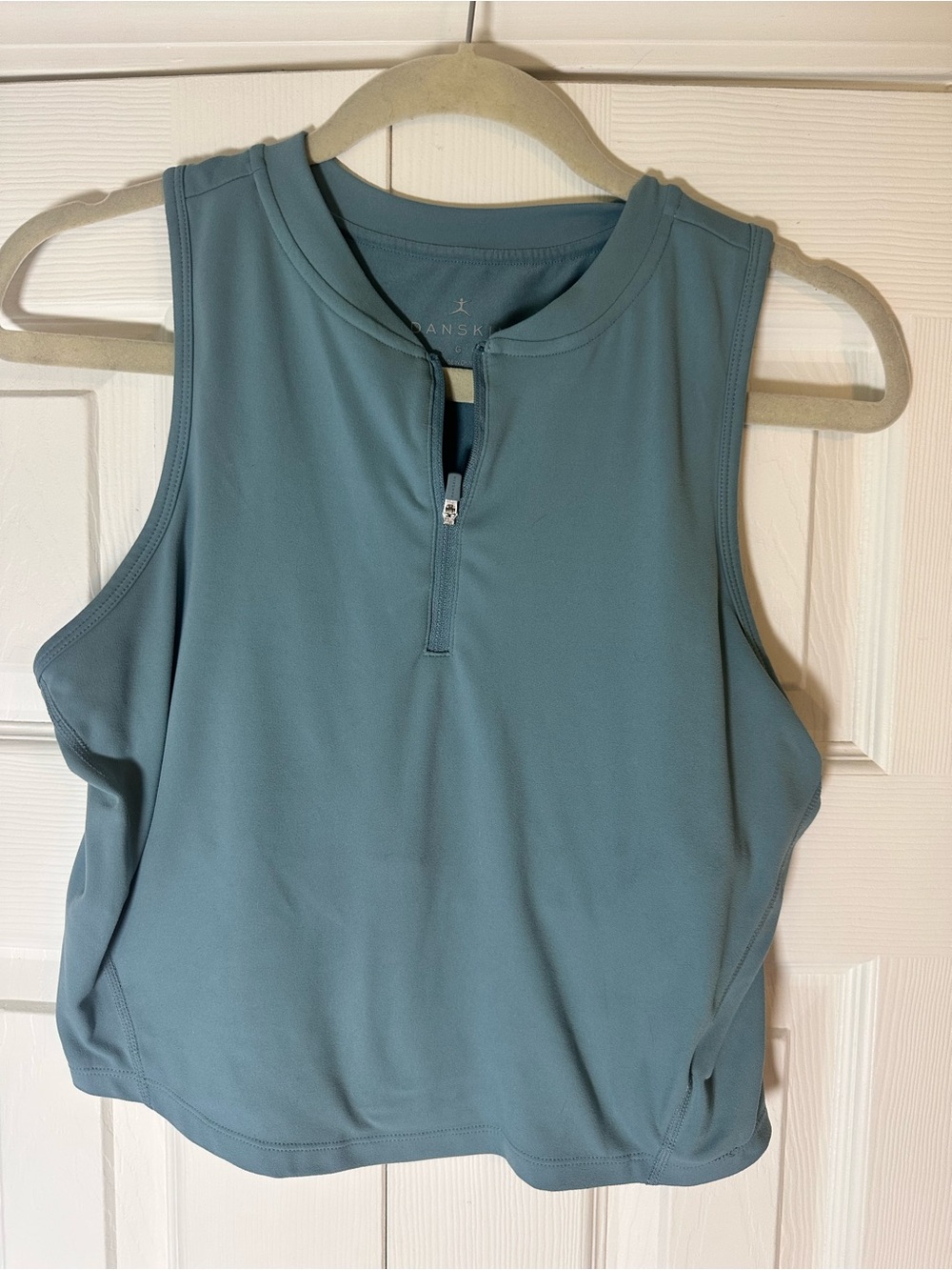 Danskin Dusty Teal Zip-Front Sleeveless Workout Tank